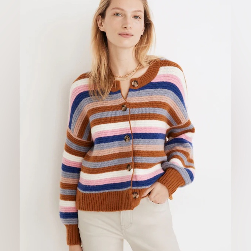 Madewell Striped Springview Cardigan Sweater in Coziest Yarn
